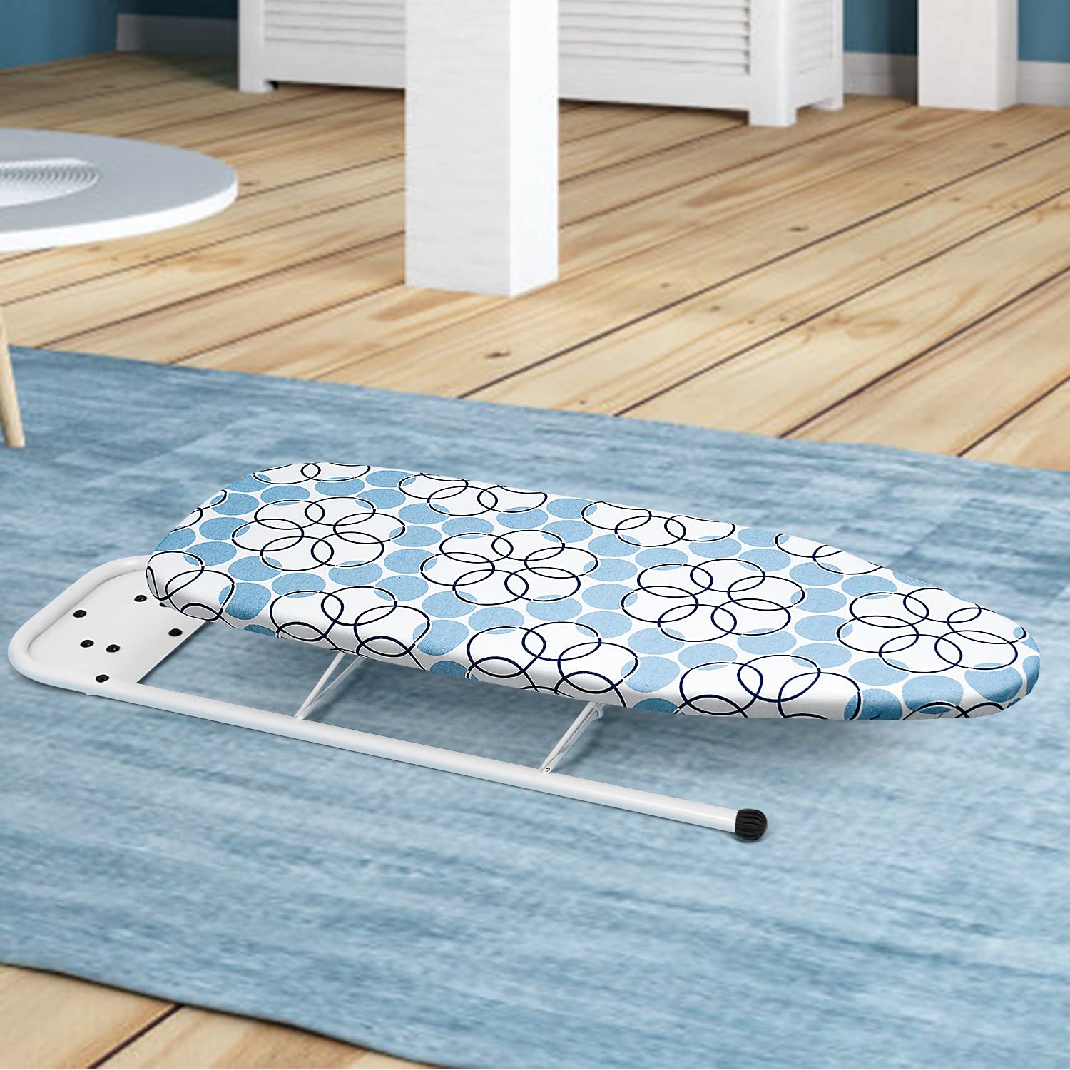 Duwee 32x82cm Table à Repasser de Table avec Repose-Fer, Housse Résistante à la Chaleur avec Coussin en Feutre épais, Design Compact et léger,Le Cercle