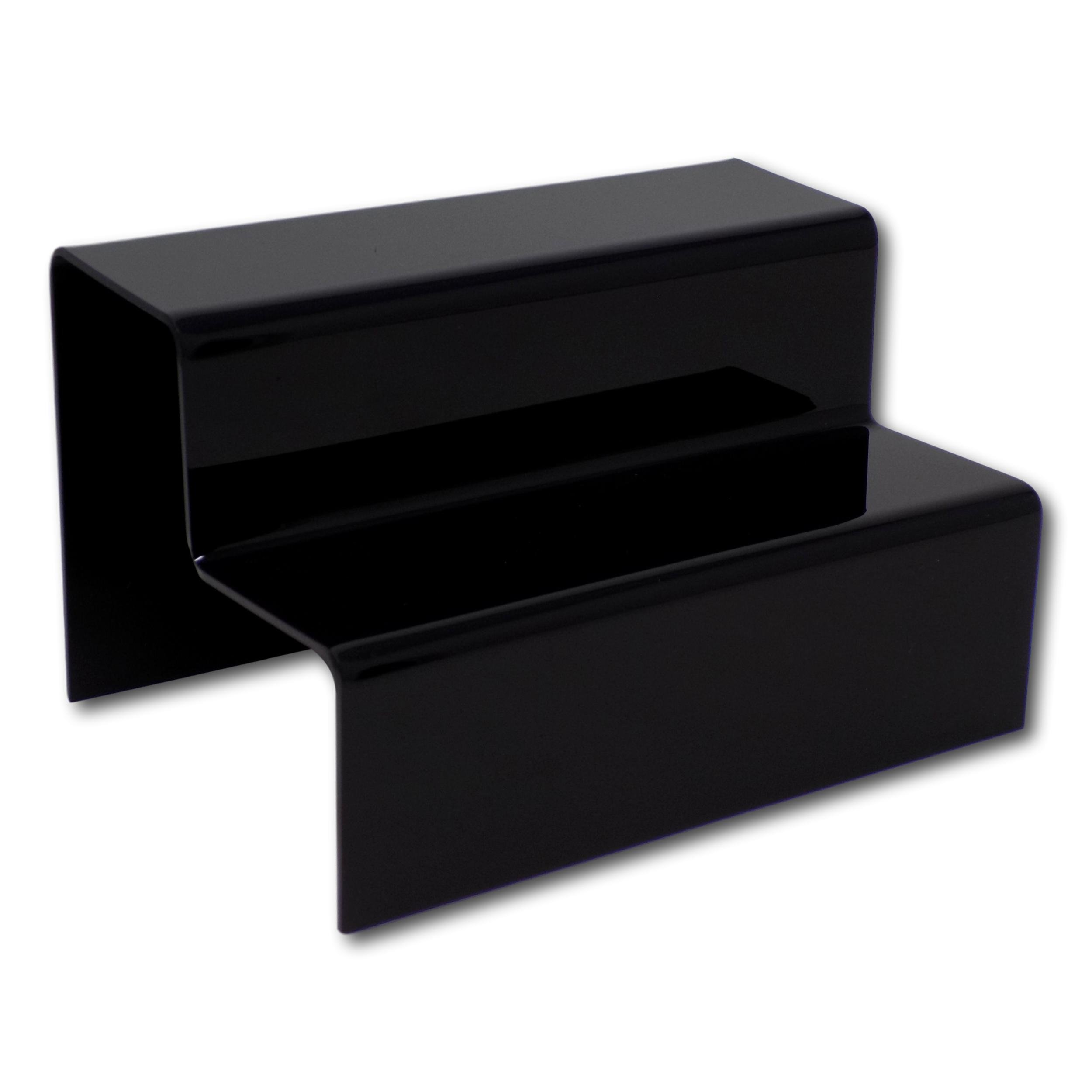 EPOSGEAR Two Step Tier Clear or Coloured Acrylic Plastic Retail Riser Counter Display Stands - Perfect for Shops, Stalls, Ornaments, Models etc (Black, Small)