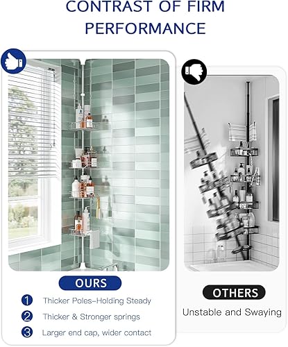 Miniatura 2 de SEIRIONE Organizador de Ducha de Esquina a Prueba de Óxido y Organizador de Ducha de Esquina para Baño, Organizador de Ducha de Esquina con Poste