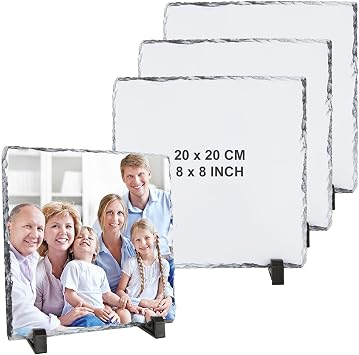 AKOLAFE 4 Pack Sublimation Slate Blanks Square Sublimation Slate with Stand 7.8x7.8 Inch Rock Slate Sublimation Blanks Sublimation Photo Slate Stone Glossy Sublimation Photo Blanks for Picture Frames