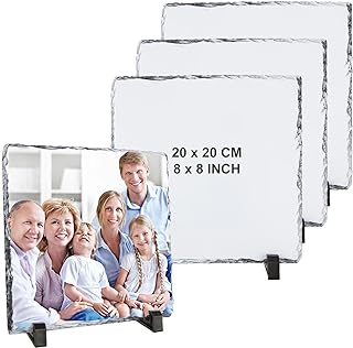 AKOLAFE 4 Pack Sublimation Slate Blanks Square Sublimation Slate with Stand 7.8x7.8 Inch Rock Slate Sublimation Blanks Sublimation Photo Slate Stone Glossy Sublimation Photo Blanks for Picture Frames