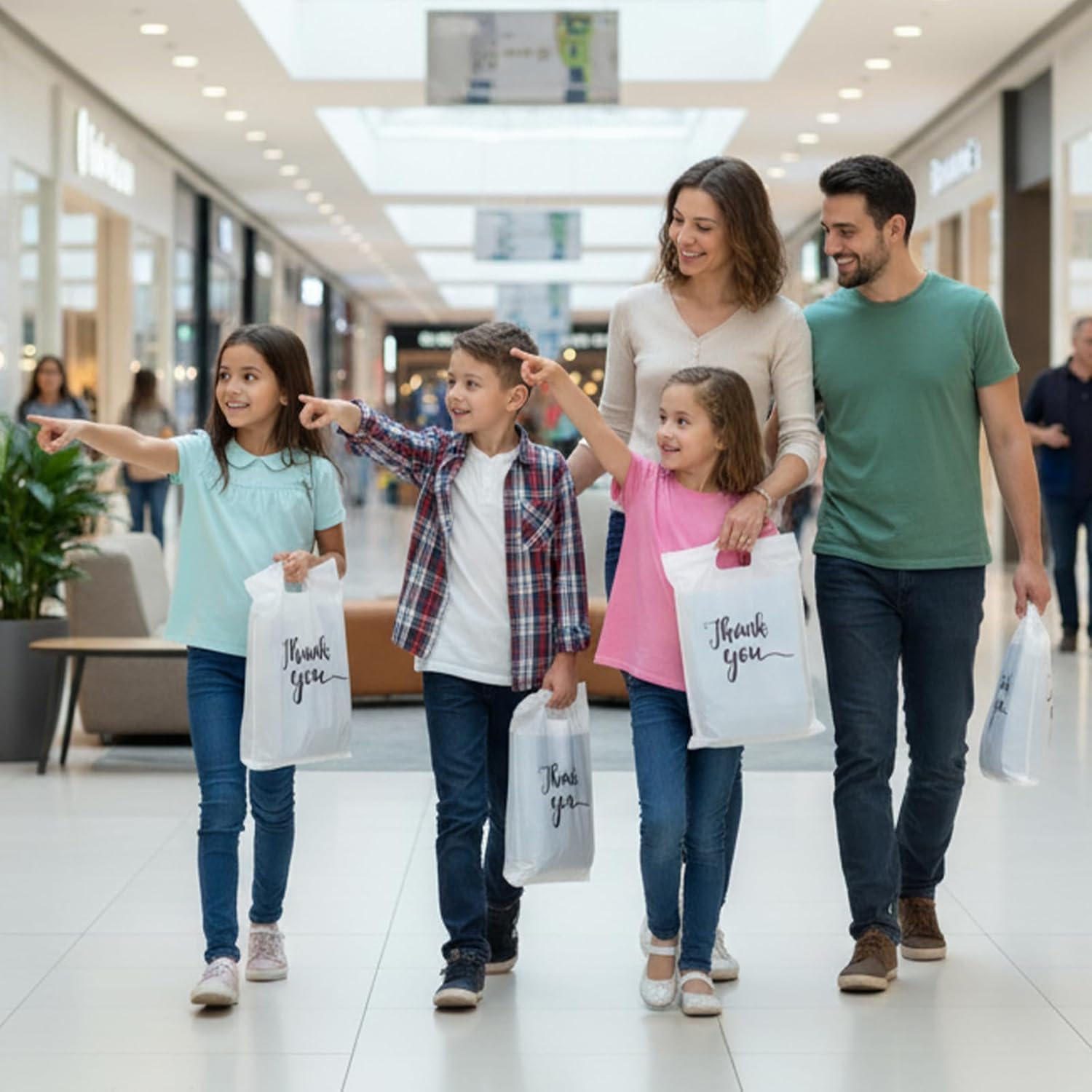 300Pcs White Thank You Bags, 3 Sizes Shopping Merchandise Bags for Business Small, Reusable Plastic Gift Bag with Handles for Wedding Party Goodie Store Boutique Retail Packaging Wholesale - Image 5