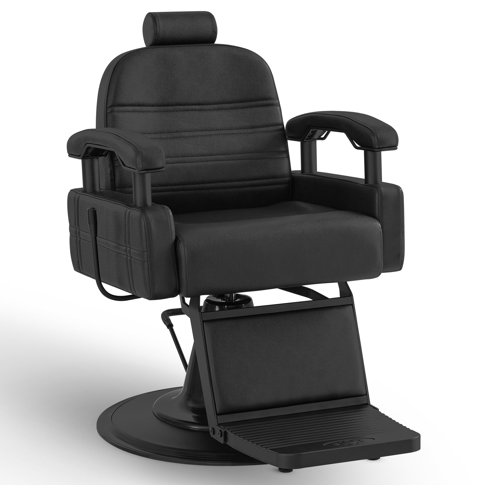 Barberpub Friseurstuhl mit Kopfstütze Kippbar, Friseureinrichtung mit Hydraulikpumpe 360° Drehbar, Bedienungsstuhl Höhenverstellbar, Barber Stuhl Friseurstühle Kunstleder, 3841 (Schwarz)