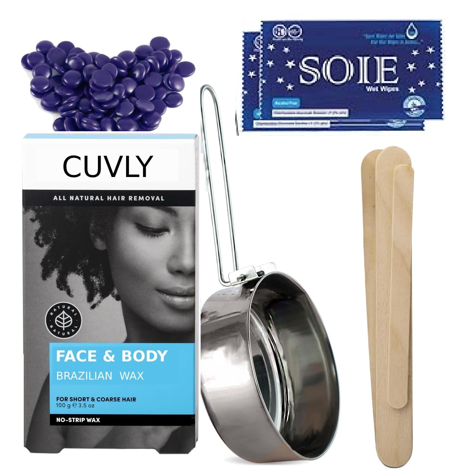 Brazilian Beans Wax for Women, Face Wax | 100g Stripless Wax for Upper Lip, Chin, Underarms, Bikini, Legs, and Brazilian | For Sensitive Skin | No-Strip Wax, Katori Waxing Kit, Full Body Hair Removal Kit