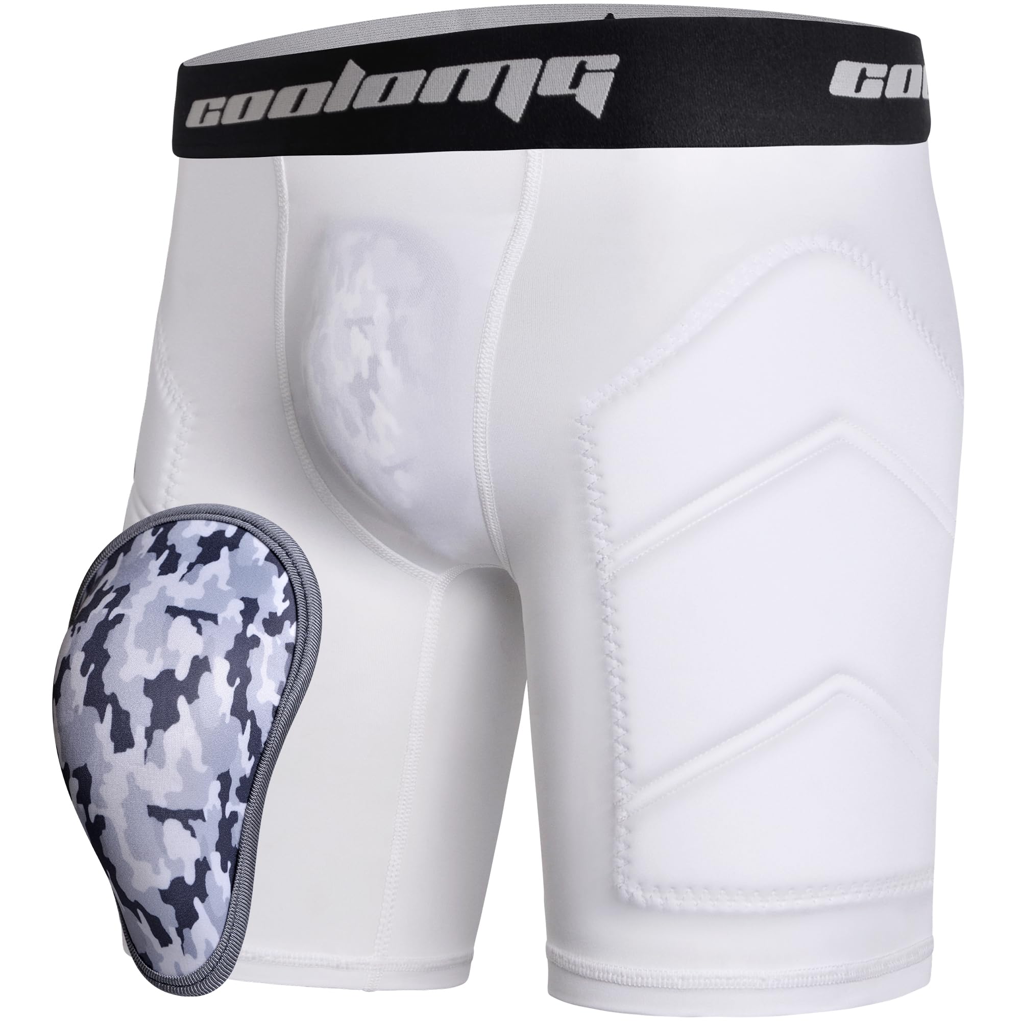 COOLOMG Youth Boys Baseball Sliding Shorts with Soft Athletic Cup White M