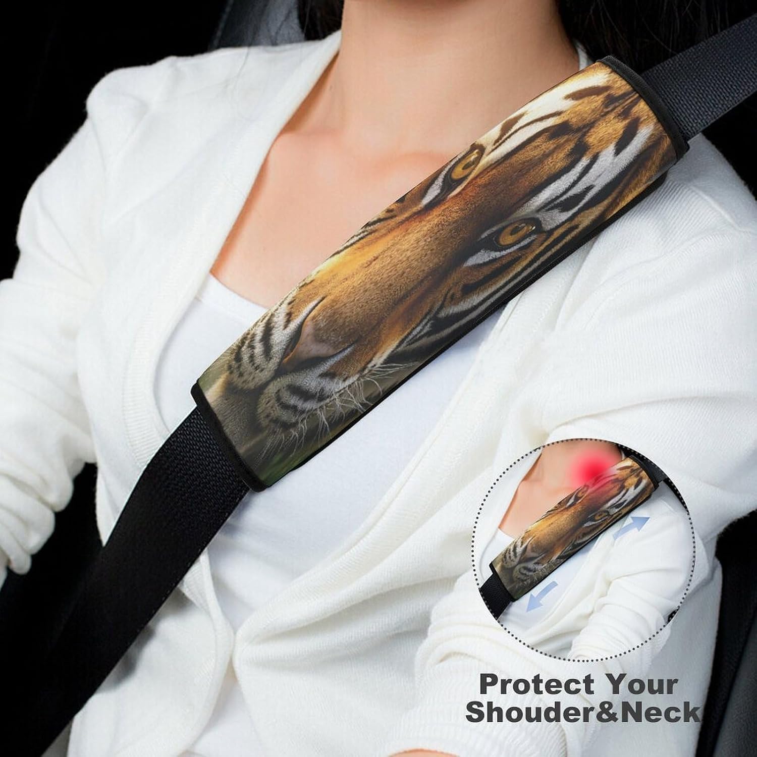 Tiger Face Car Seat Strap Covers Soft Seat Strap Shoulder Pads Seatbelt Covers for All Car Seats 2PCS