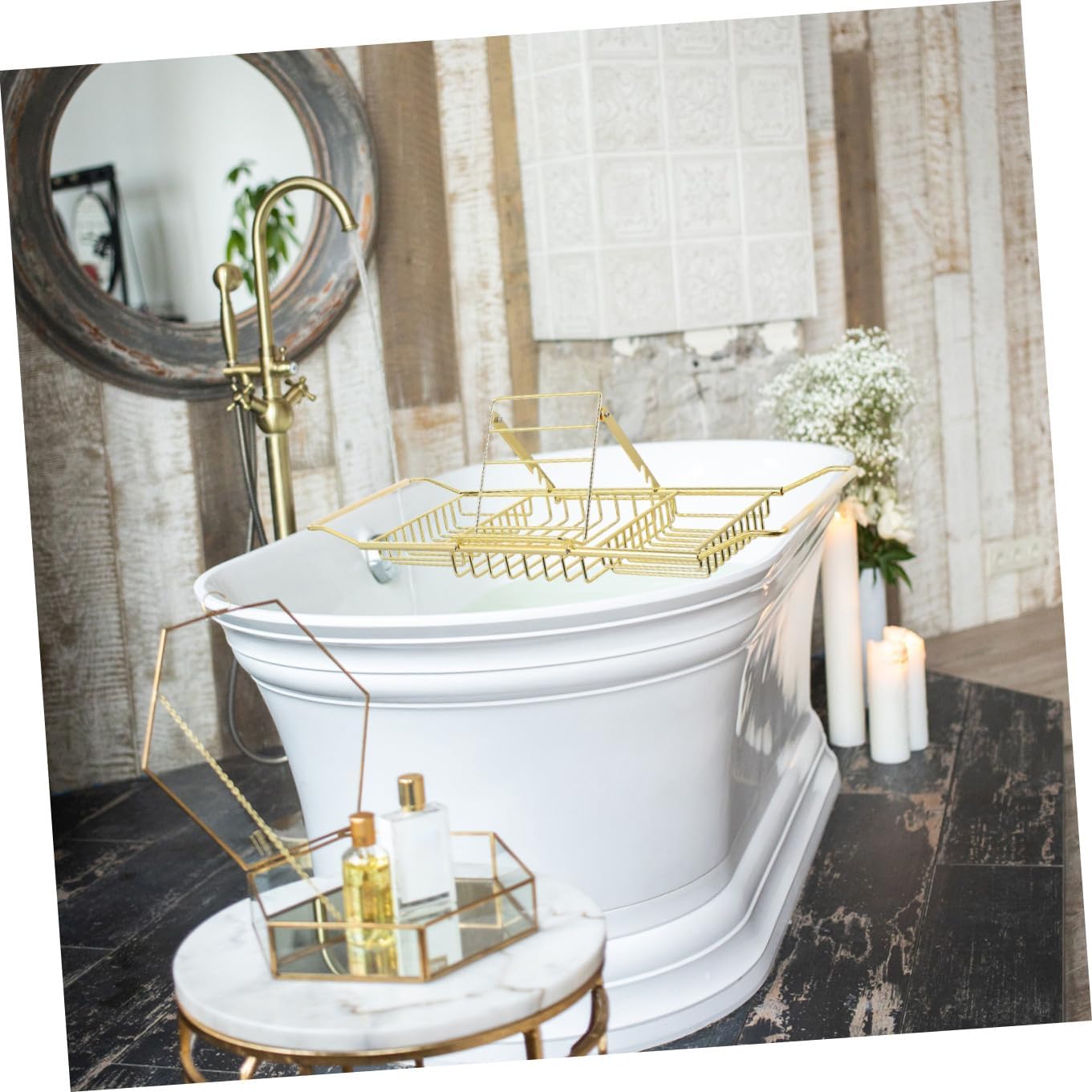 Cabilock Telescopic Bathtub Shelf Stainless Steel Adjustable Bath Rack for Tablets Phones Anti-Skid Design for Relaxation Bathroom
