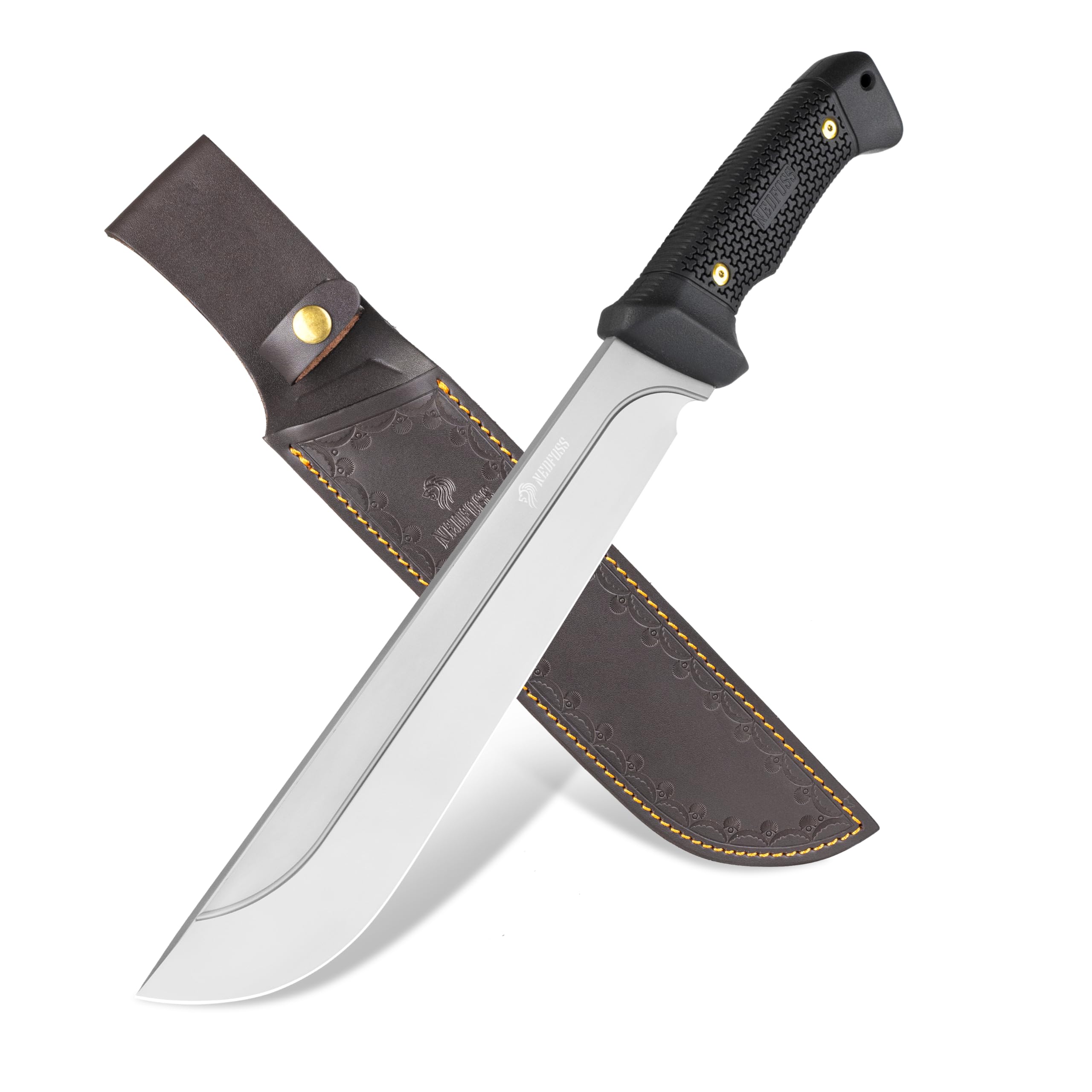 NedFoss 16" Survival Machete with Sheath, D2 Steel 0.22" Thick Full Tang Blade Machete Knife with Flat Grinding, Machete for Cutting Trees, for Yard Work, Clearing Brush with TPE Handle