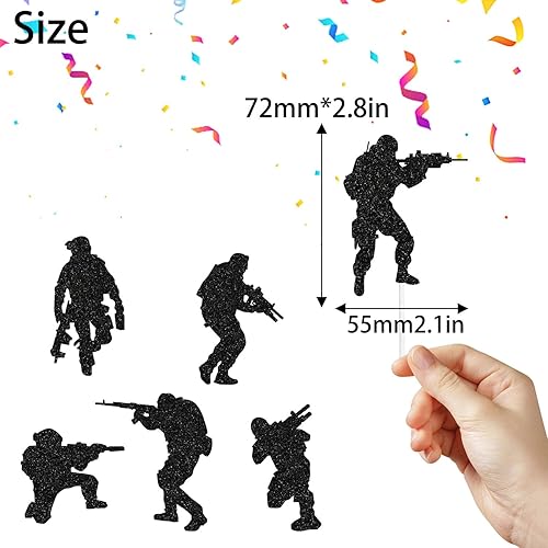 Miniatura 3 de Juego de 18 adornos para cupcakes de paintball, perfecto para una fiesta de cumpleaños de fanáticos del ejército, fiesta temática de tiros o