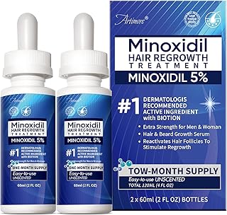 5% Minoxidil Hair Growth Serum for Men & Women with Biotin: Minoxidil for Men and Women, 5 Percent, Hair Regrowth Treatment, Extra Strength, 4 Fluid Ounces (2 Bottles)