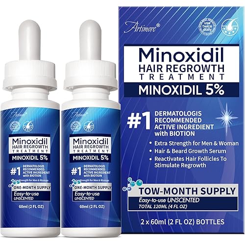 5% Minoxidil Hair Growth Serum for Men & Women with Biotin: Minoxidil for Men and Women, 5 Percent, Hair Regrowth Treatment, Extra Strength (4 FL OZ, Dropper 2pcs)