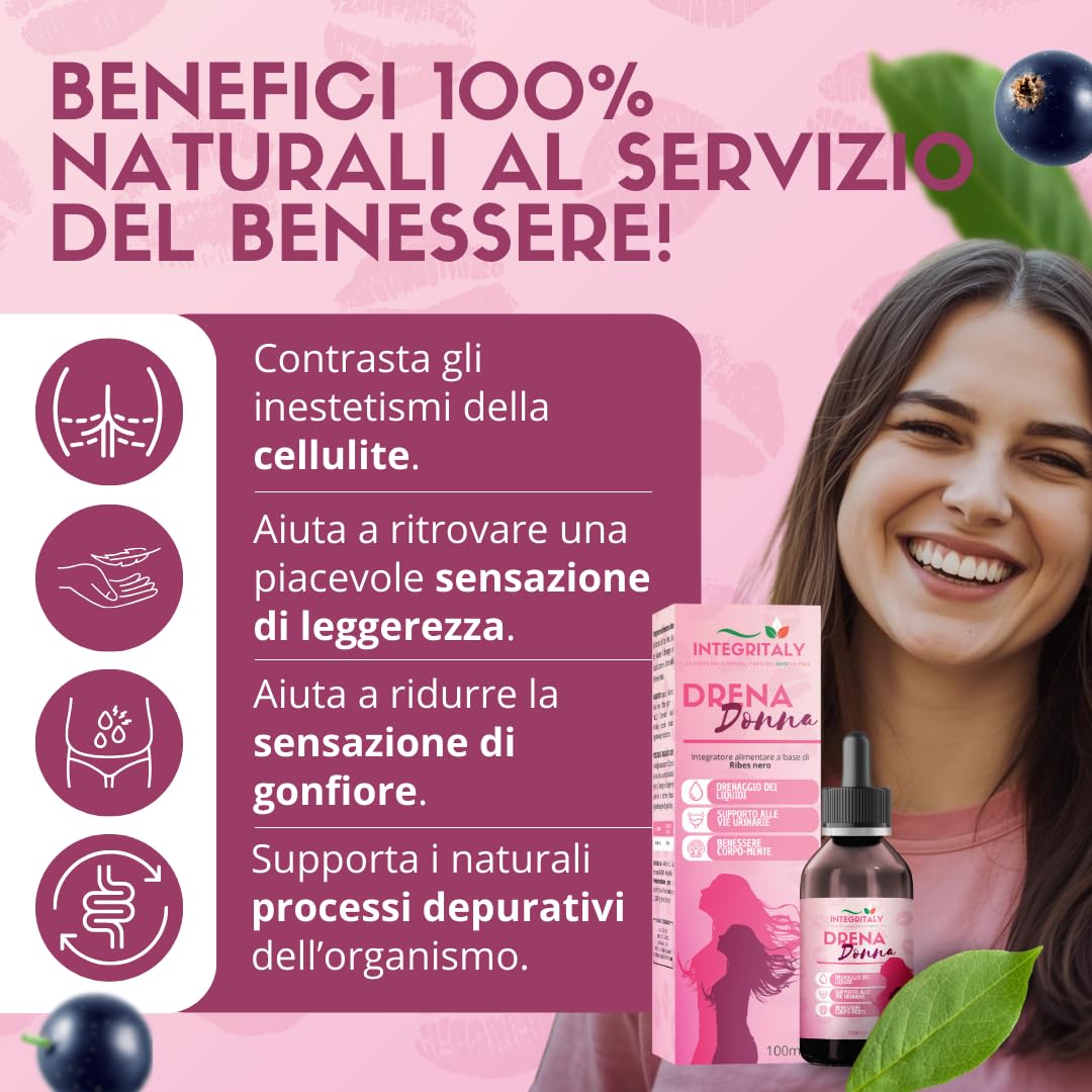 Ribes Nigrum Nero Diuretico Drenate Antiallergico Liquido in gocce 100 ML per Ritenzione Idrica Allergie e Salute Vie Urinarie e Respiratorie in Gocce Made in Italy