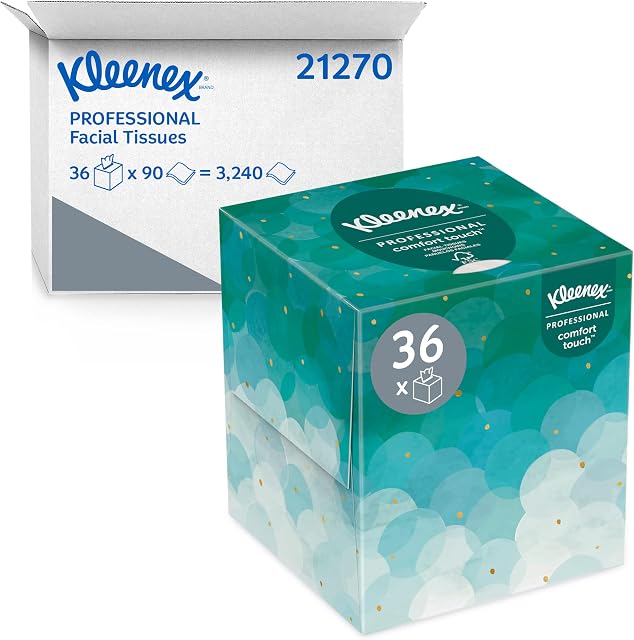 Kleenex® Professional Facial Tissue Cube for Business (21270), Upright Face Tissue Box, 90 Tissues/Box, 36 Boxes/Case, 3,240 Tissues/Case