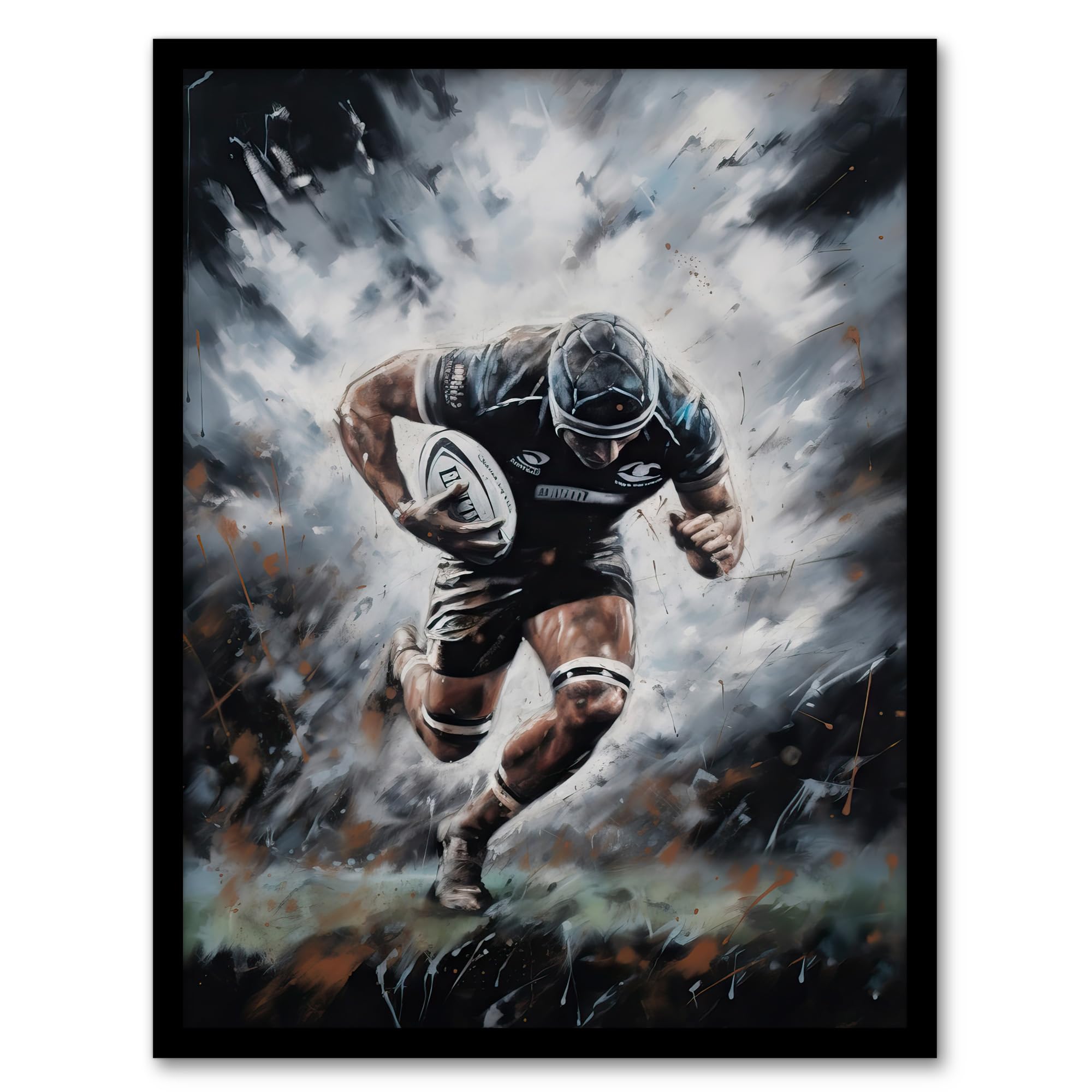 Artery8 Rugby Forward Powering Through Action Artwork For Him Rugby Fan Man Cave Artwork Framed Wall Art Print 18X24 Inch