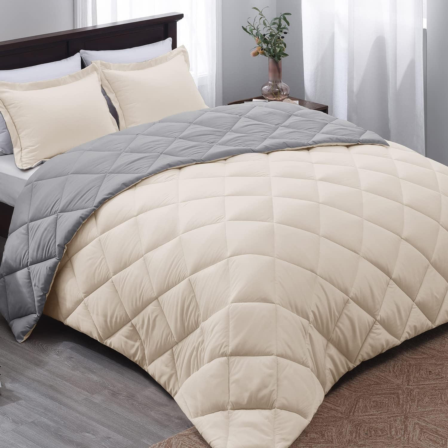 Basic Beyond Queen Comforter Set Beige Comforter Set Queen, Reversible Bed