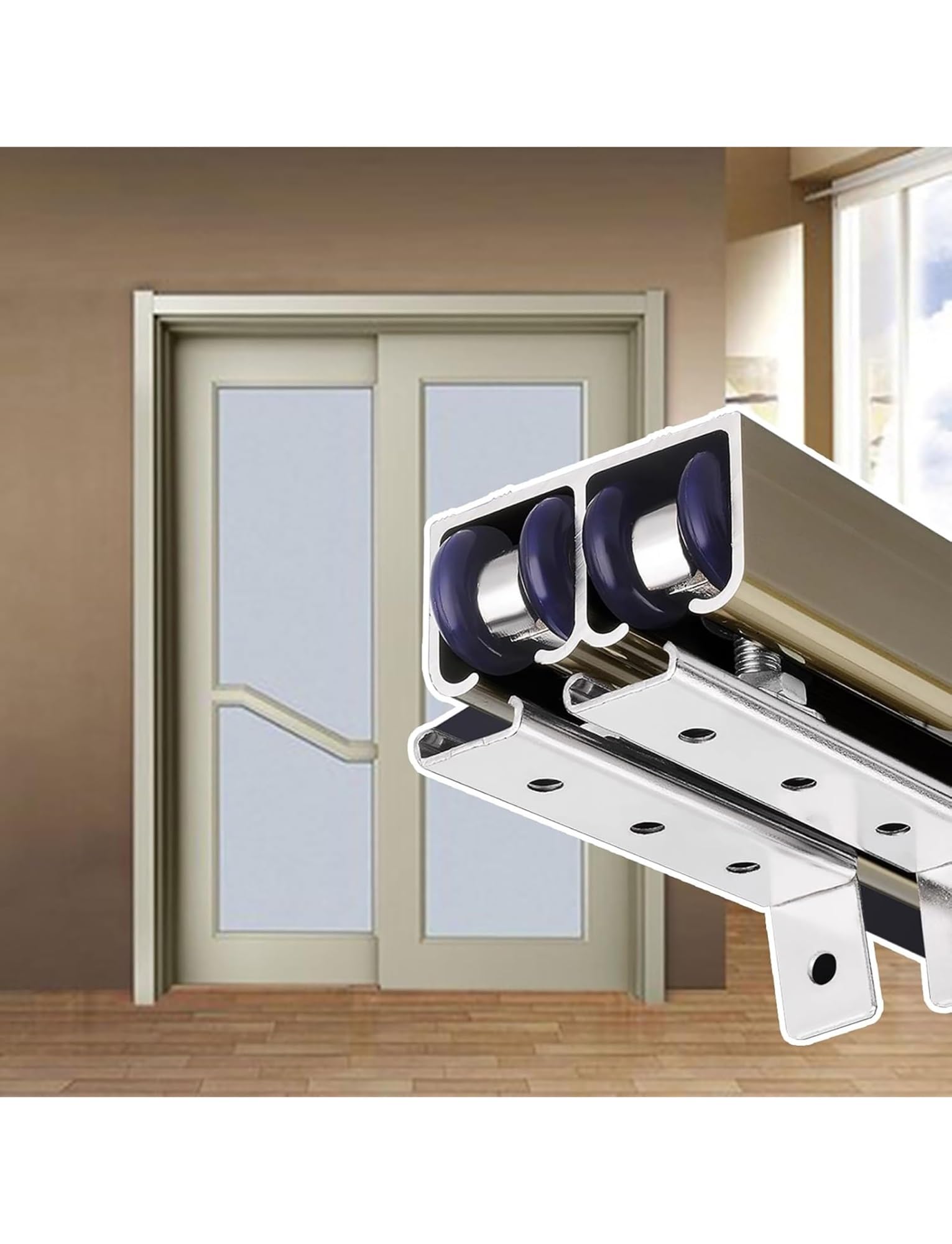 Set di ferramenta per porta scorrevole, kit per porta bypass per porte doppie, sistema di guide in alluminio per sala studio e armadio da cucina