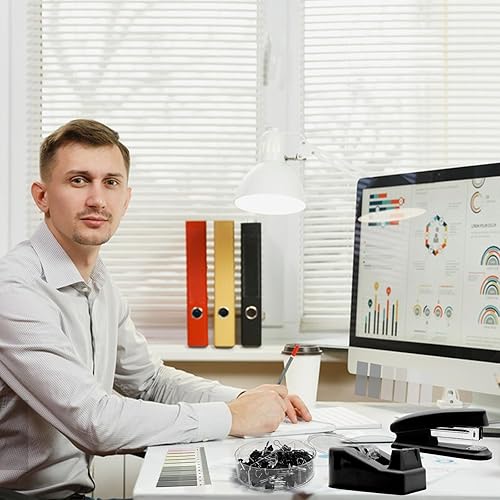 Miniatura 6 de Accesorios de escritorio negros, suministros de oficina negros, juego de grapadora y dispensador de cinta, kit de accesorios de escritorio negro,