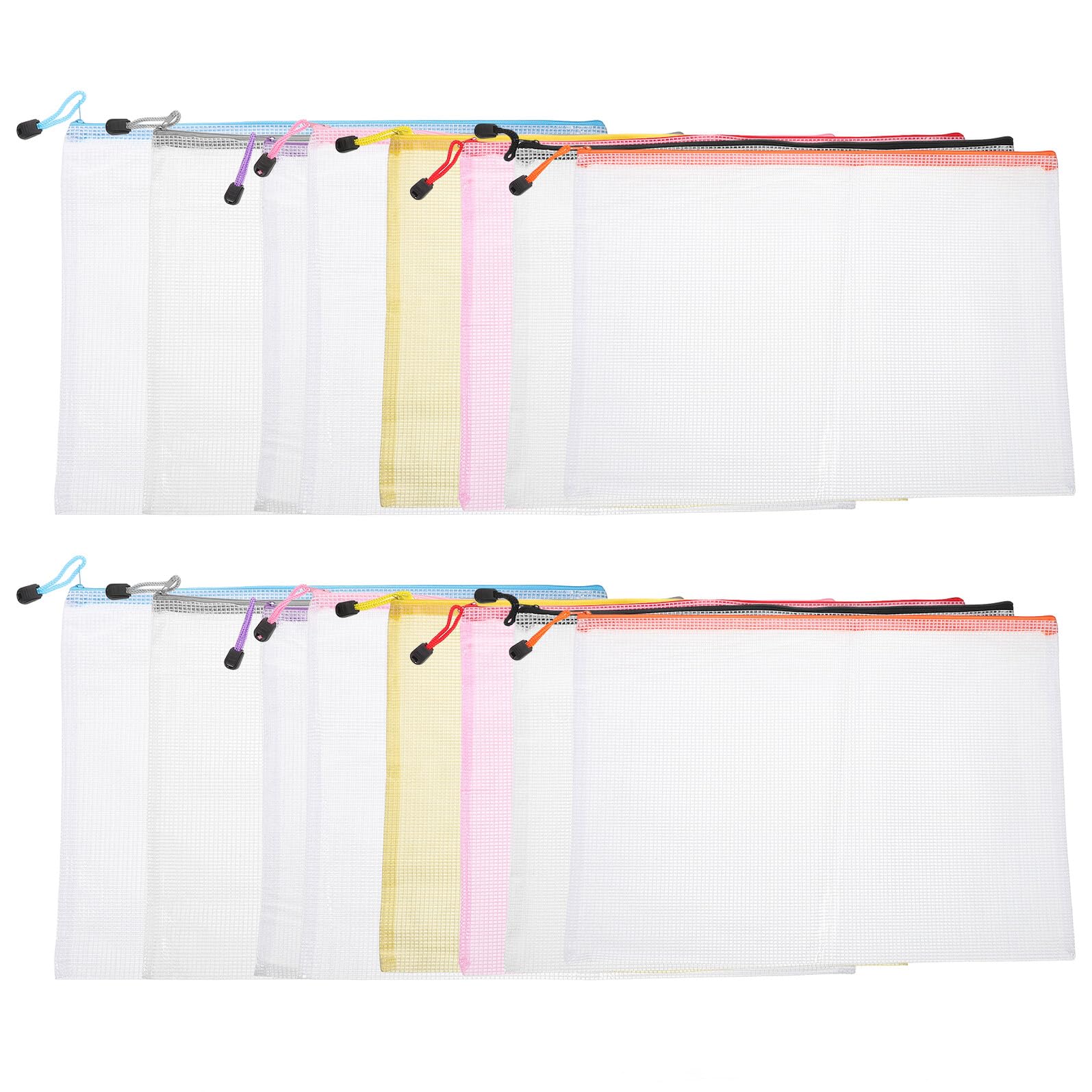 Mipcase 16 pezzi Buste Documenti in Rete Trasparente con Chiusura Zip Organizer Documenti Tasche Colorate per Ufficio e Scuola Custodia Pratica per Carte e Materiale di Cancelleria