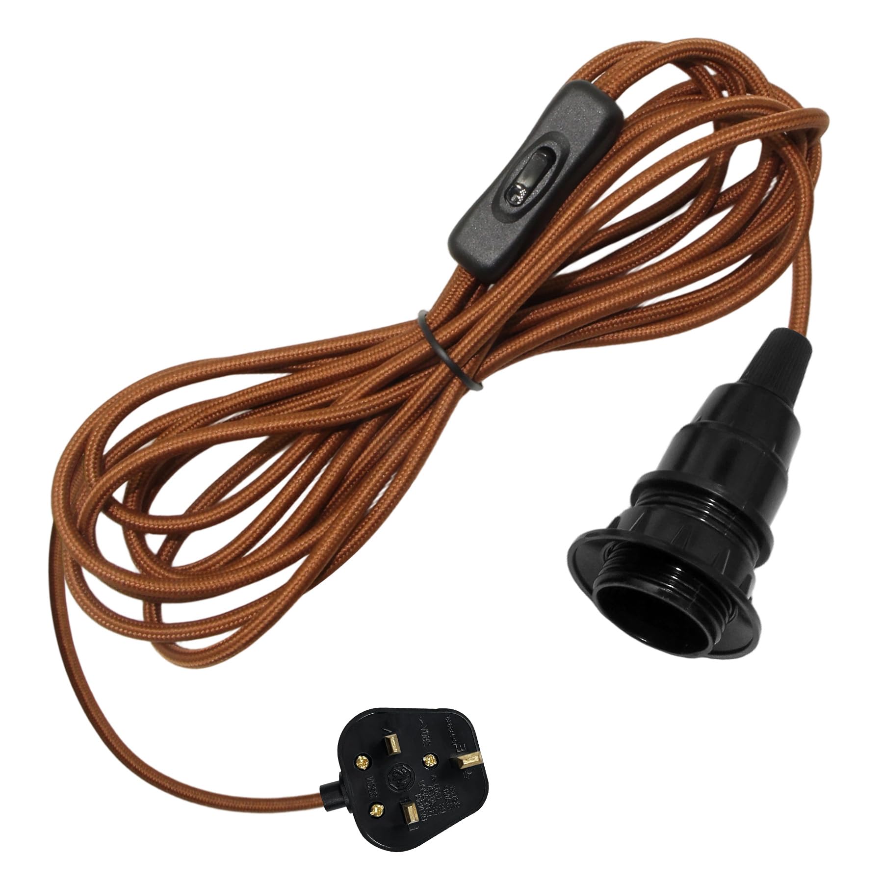 Plug in Pendant Light, 450CM Cable, E14 Lamp Holder with On/Off Switch, Plug in Ceiling Light, Vintage Plug in Hanging Light, Pendant Lighting Fitting, Suspend Lamp Kit for Indoor Lighting, Brown