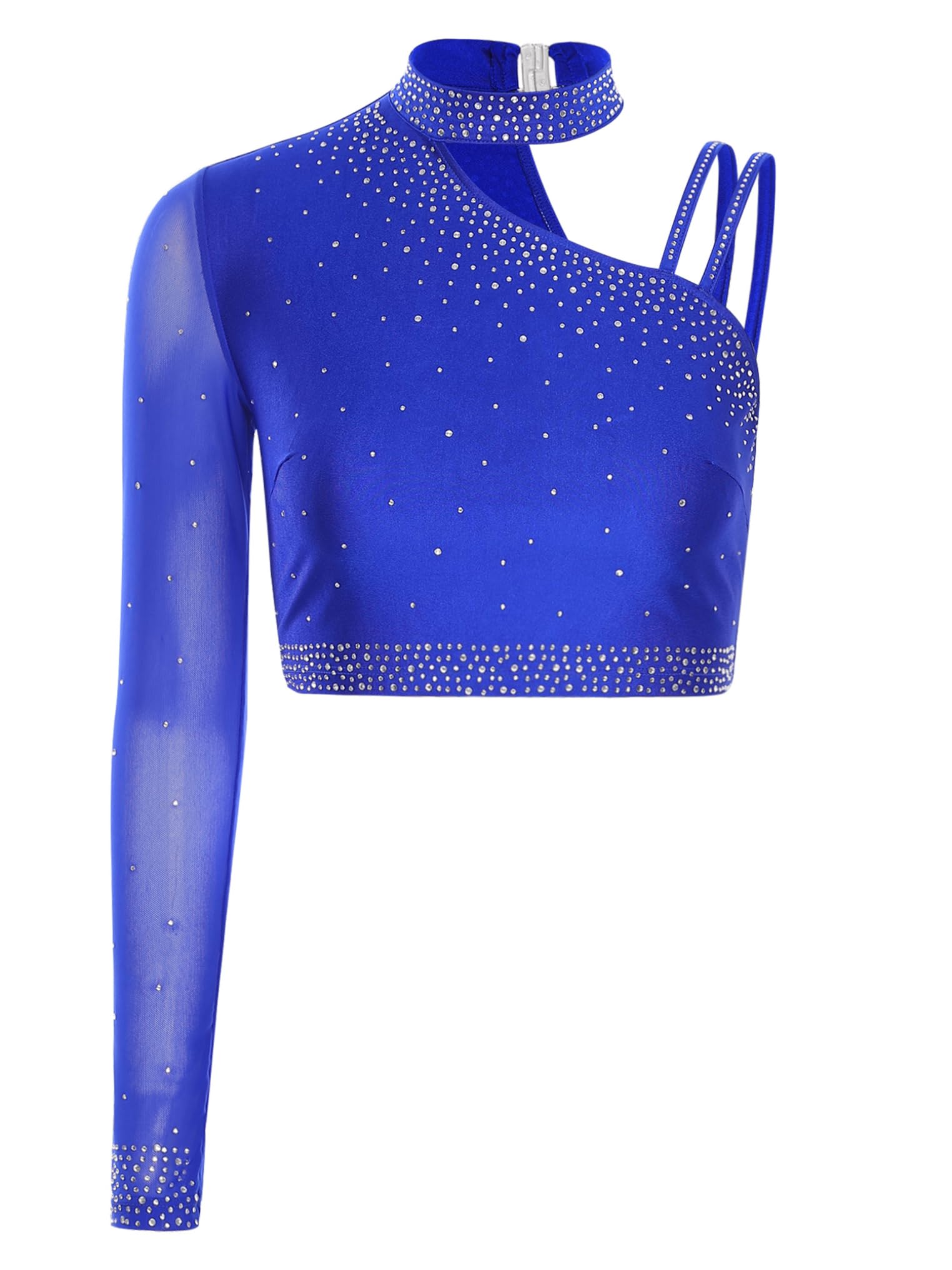 Traje Bailarina Ballet Mujer Vestido Baile Contemporáneo Crop Top Danza de Manga Larga y Pantalones Malla de Gimnasia Rítmica Traje de Baile Azul real M