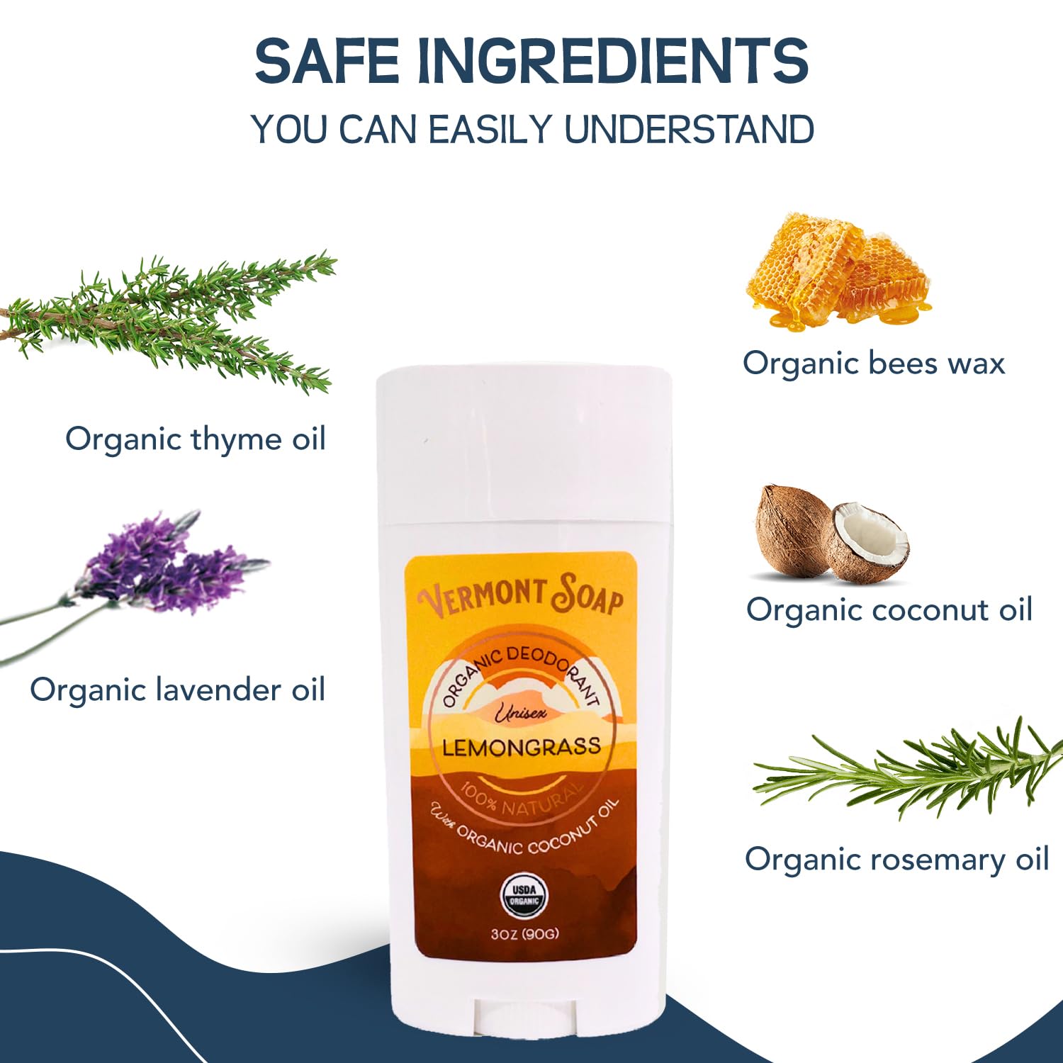 Vermont Soap Deodorant, Organic Lemongrass Deodorant, Antiperspirant Natural Deodorant for Men & Women, Paraben Free & Aluminum Free Deodorant - Pack of 3-3 oz.