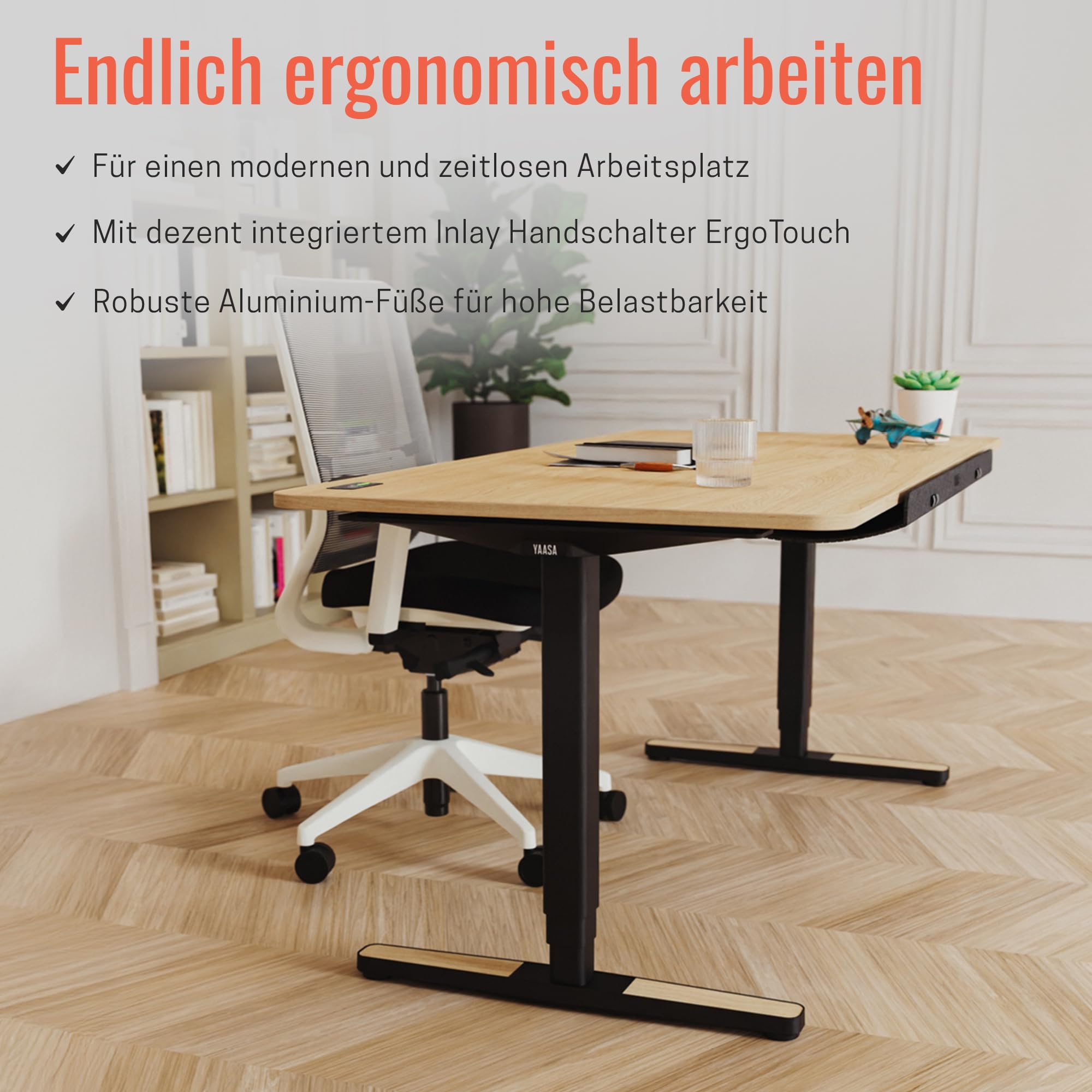 Yaasa Desk Pro 180x80cm, Schreibtisch höhenverstellbar für Büro Homeoffice | Abgerundete Tischplatte mit integriertem ErgoTouch-Handschalter: 9 Memory-Positionen, Automatikfahrt, Schreibtisch für Büro
