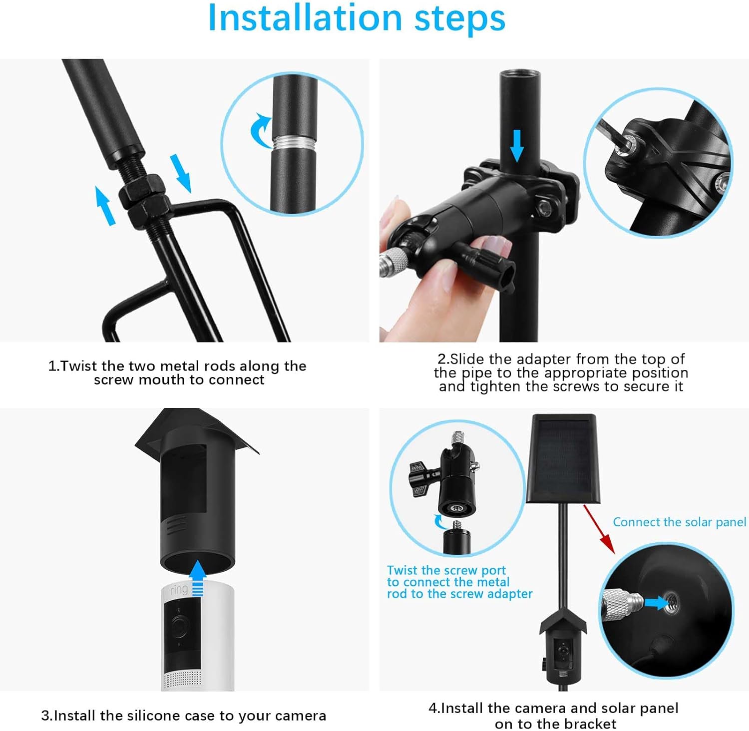 31.49-47.24inch Ground Stake Mount and Weatherproof Silicone Cover Skin Compatible with Stick Up Cam Battery Camera and Solar Panel Ground Stake Mounting Bracket (Black)