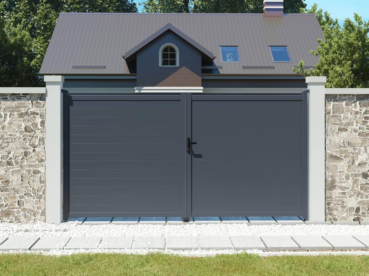 Portail aluminium "Marc" - 349.5 x 155.9 cm - Gris