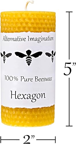 Miniatura 4 de Alternative Imagination Vela de pilar de cera de abeja 100% pura (2 x 5 pulgadas), 55 horas, diseño hexagonal, vertida a mano