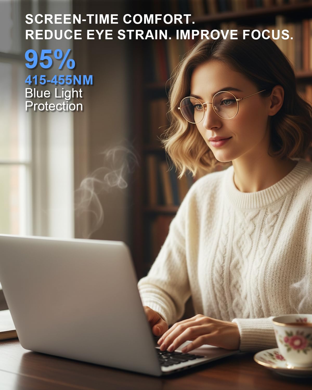 Brigtlaiff - Gafas redondas de bloqueo de luz azul para hombres y mujeres, para juegos de computadora, TV, antifatiga ocular con marco de metal