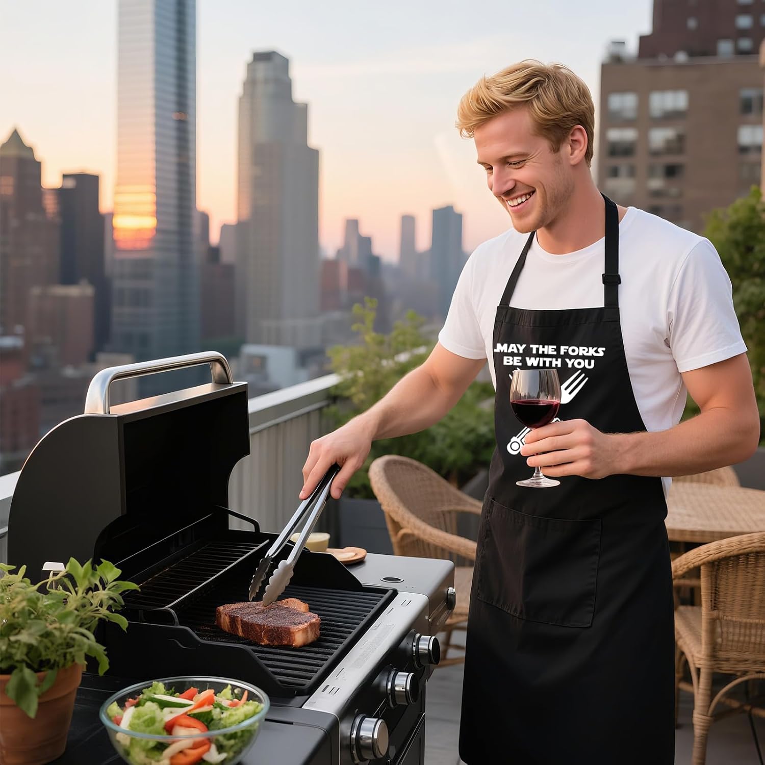 Funny Grill Aprons for Men with Pockets, Adjustable Water and Oil Resistant Cooking Apron Gifts for Dad, Husband image 5