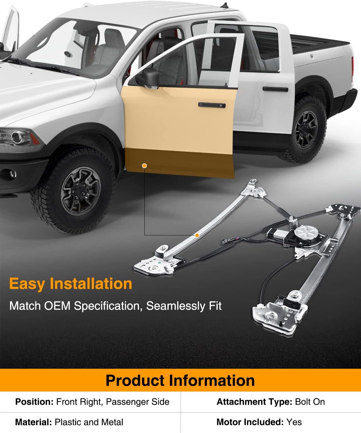 A-Premium Power Window Regulator and Motor Assembly Replacement for Ford F-150 2004-2008 Standard Cab or Crew Cap Front Right Passenger