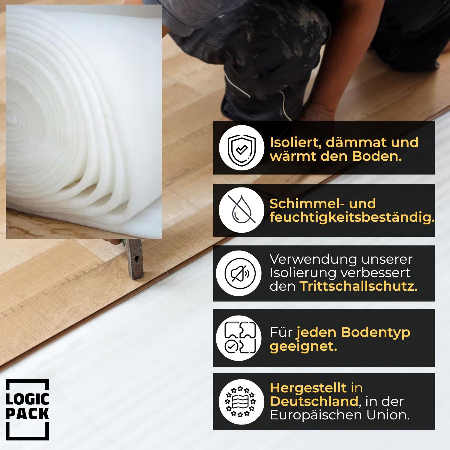Trittschalldämmung aus PE-Schaumfolie 2mm 100 m² Rolle Dämmunterlage Laminatuterlage und Parkettunterlage Fußboden leicht zu schneiden - 1 m x 100 m 1 Rolle