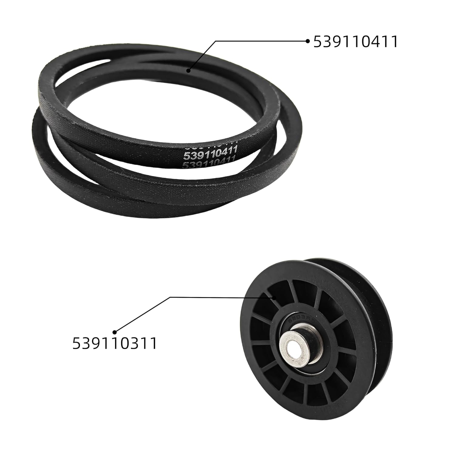 Drive Belt and Drive Idler Pulley Combo Kit Compatible with Husqvarna Z254F CZ3815, CZ4217, CZ42175, RZ4623, Z5426 Z4824 460ZX, 460ZX, 541ZX Lawn Mower Replace 539110411 539110311