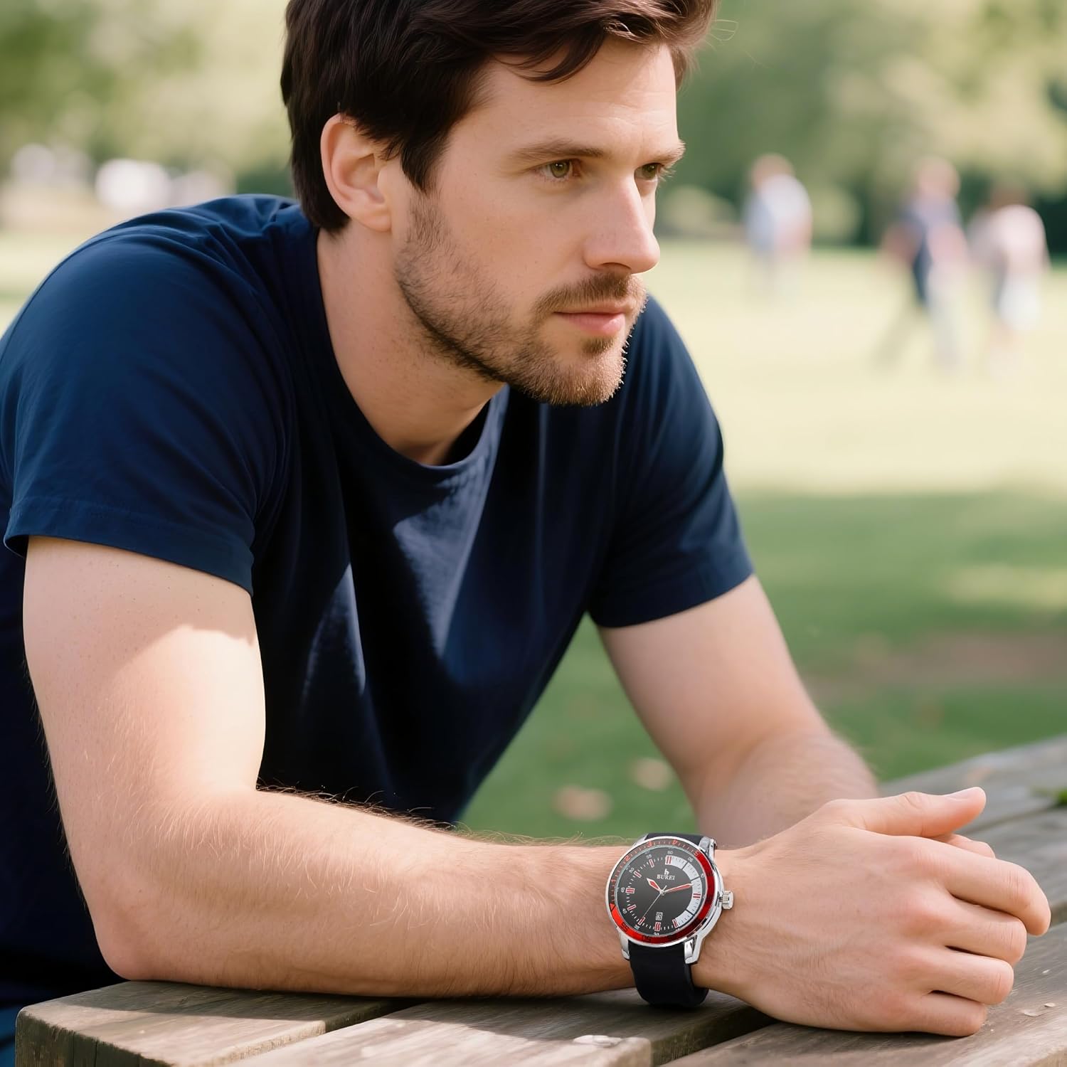 BUREI Men's Silicone Quartz Watch,Mens Watches Sports Outdoor Waterproof,Business Work Casual Casual Wrist Watches for Men,Elegant Gifts for Men - Image 5