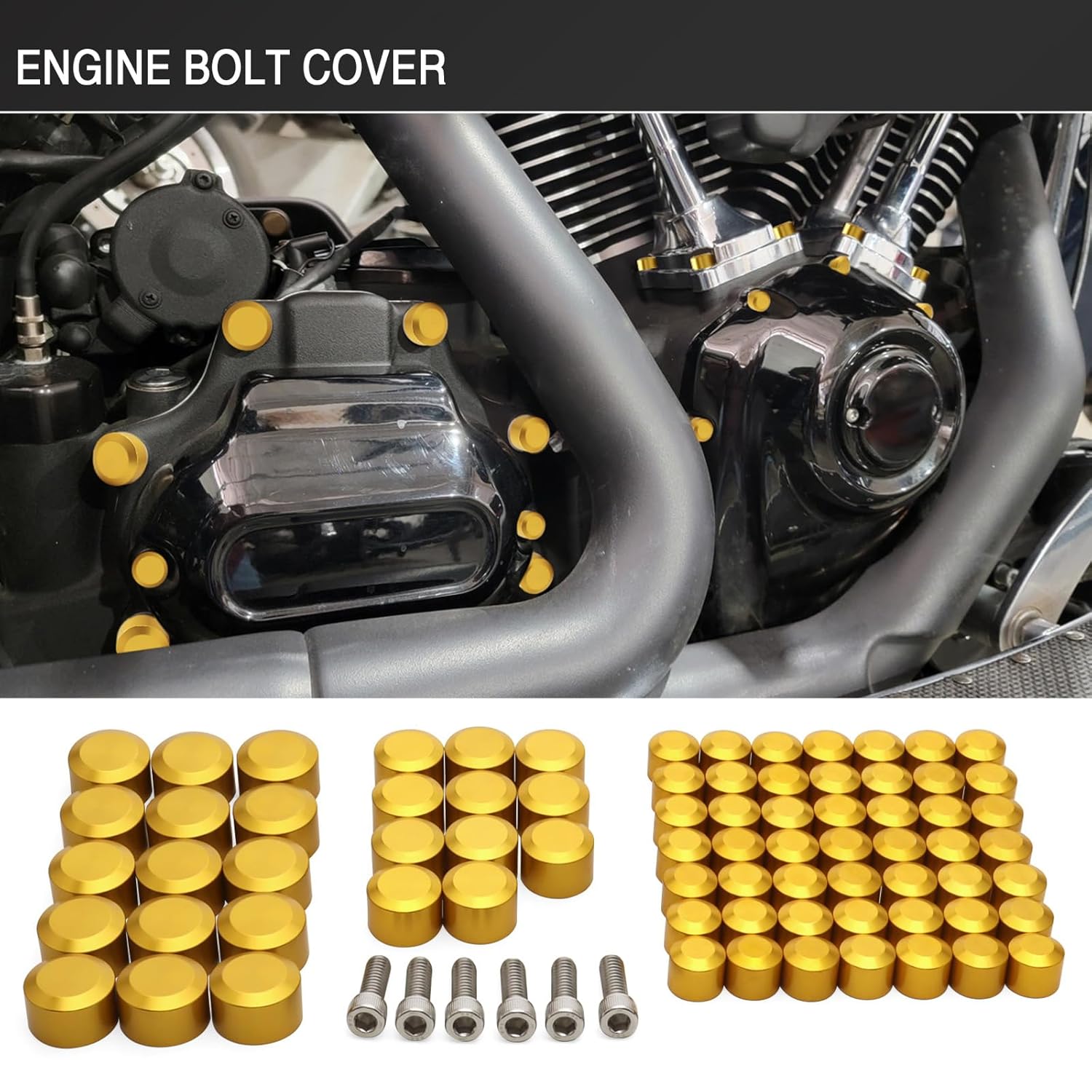 Bolt Covers Engine Twin Cam Toppers Caps Kit Aluminum for Harley Touring 2007-2016 Road King Electra Street Glide Road Glides FLT FLH 75Pcs (Gold)