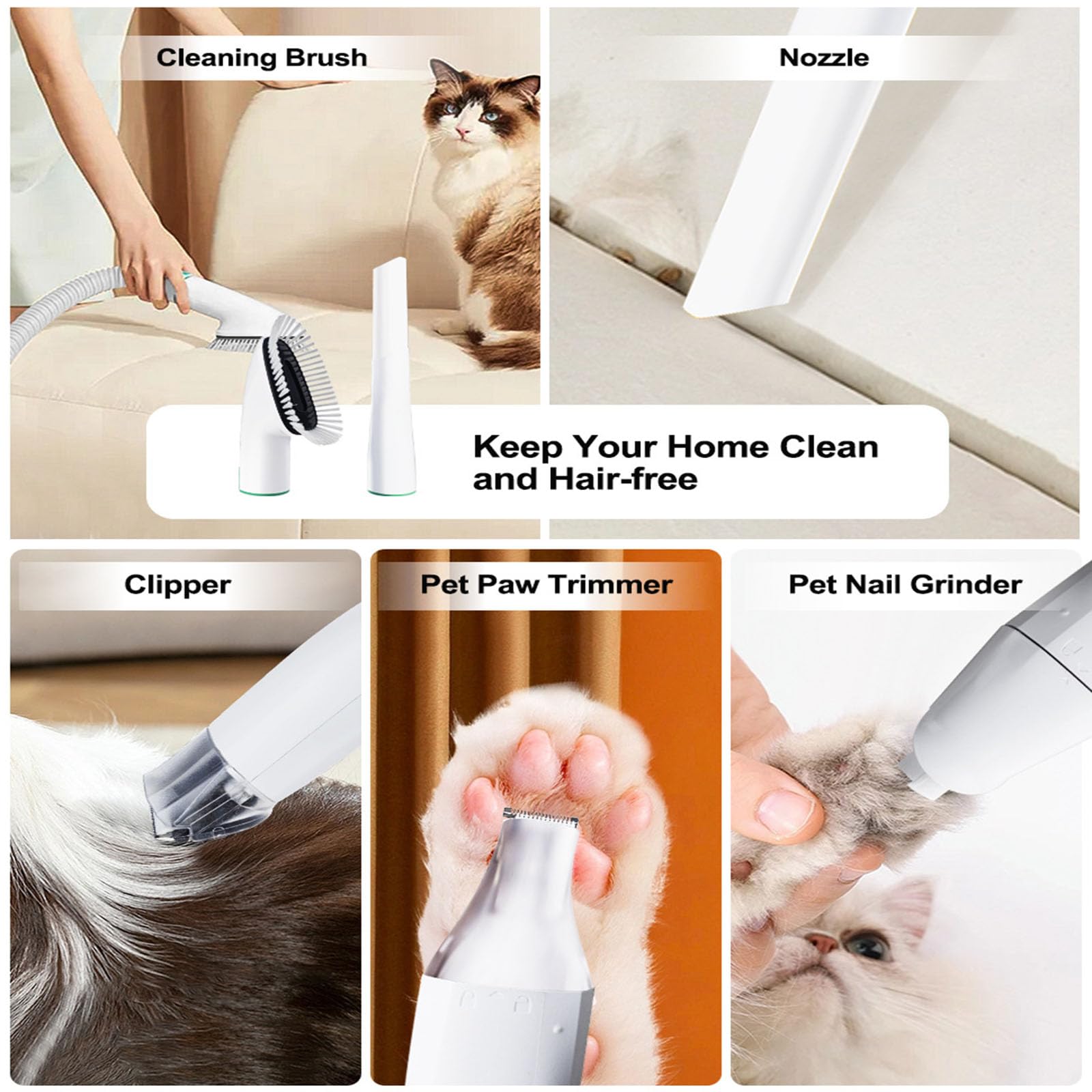 Kit d'aspirateur de toilettage pour chien, tondeuse et brosse, aspiration 99 % de poils d'animaux, kit de toilettage professionnel pour chiens et chats avec 7 outils éprouvés pour le toilettage