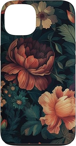 Funda para iPhone 13 Vintage con diseño de flores oscuras