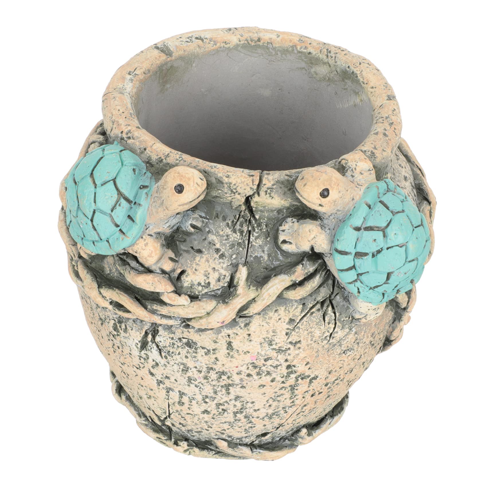 Pot de fleur tortue bleu en ciment pour petite plante verte