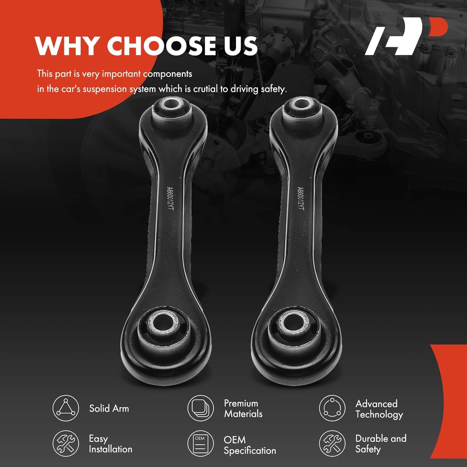 A-Premium 2 x Rear Forward Lower Control Arms, with Bushing, Compatible with Ford Focus 00-18, C-Max 13-18, Volvo C70 06-13, C30 07-13, S40 04-11, V50 05-11, FWD Only