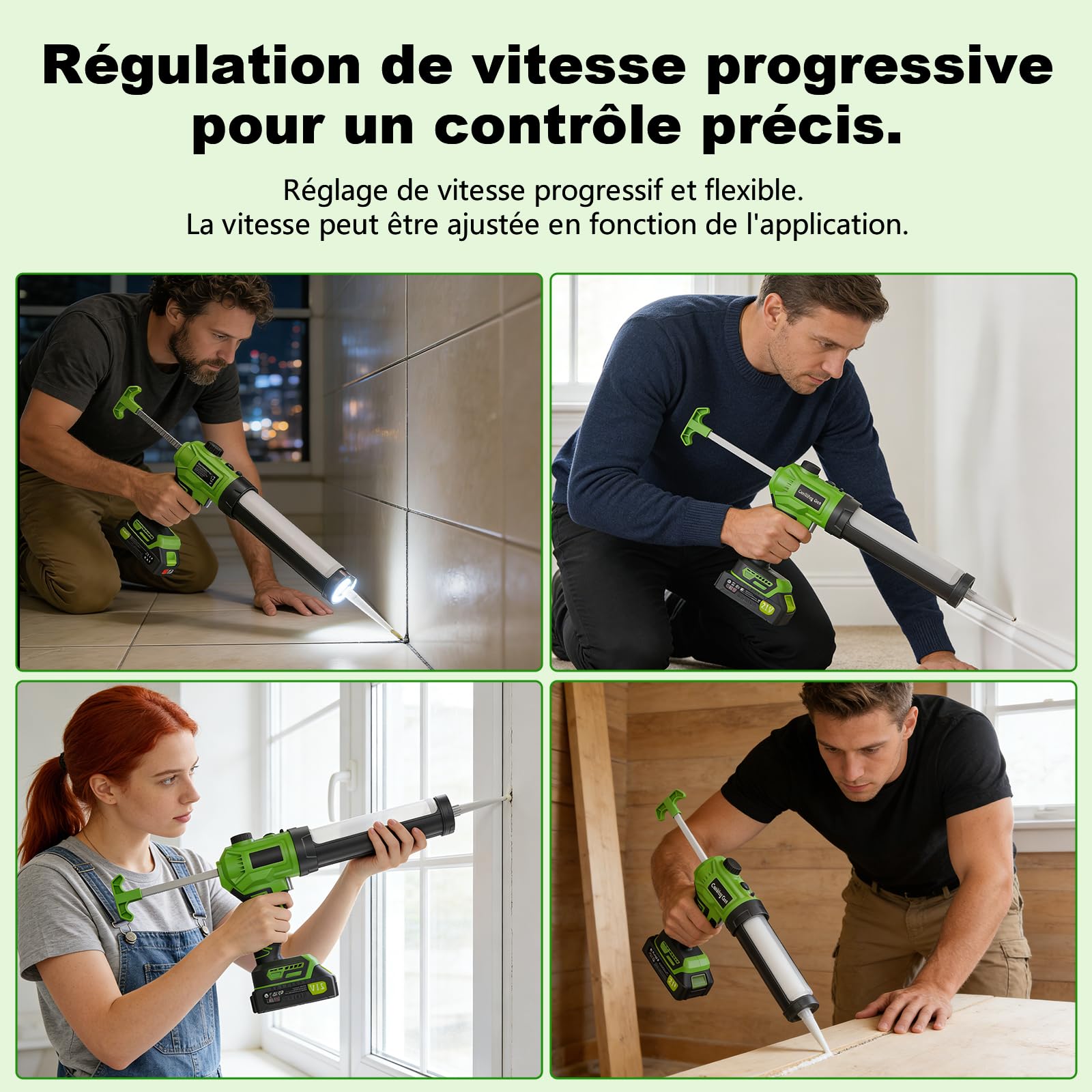 Pistolet à Silicone Electrique pour Makita, Pistolet à cartouche electrique 2 x 2000mAh, pistolet silicone avec LED, vitesse variable en continu, Idéal pour Calfeutrer, Remplir, Scellage