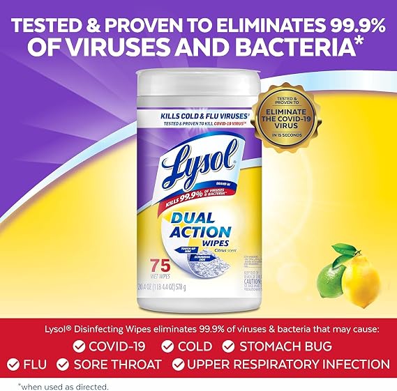 LYSOL Disinfecting Wipes, Multi-Surface, Dual Action, 75 ct. (4 Pack)