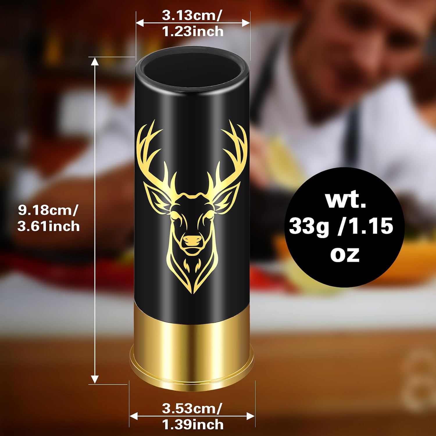 Deer Head Plastic Bullet Shot Glasses Set of 4 with Box, Shot Cups for Men Women Husband Birthday Christmas Wedding Party Gift, 12GA Stag Hunting Gifts for Hunters Whiskey Tequila Liquor