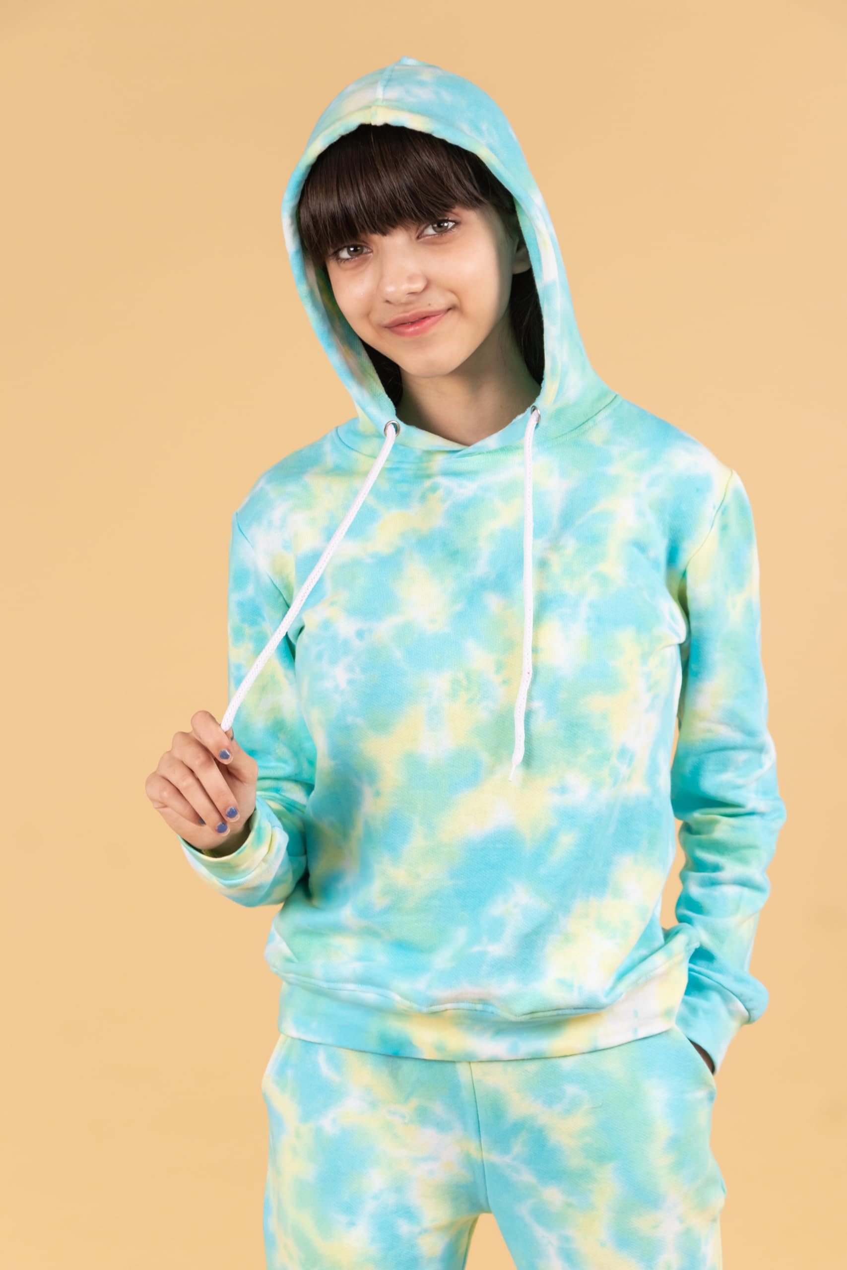 Tweeny Mini Kids Girls Cotton Terry Tie Dye Hoodie Sweatshirts|Joggers Set|Co-Ord Set|Tracksuit Combo Set Full Sleeves For Winter Wear (11-12 Years,Lemon Green),Jogging Suit 1