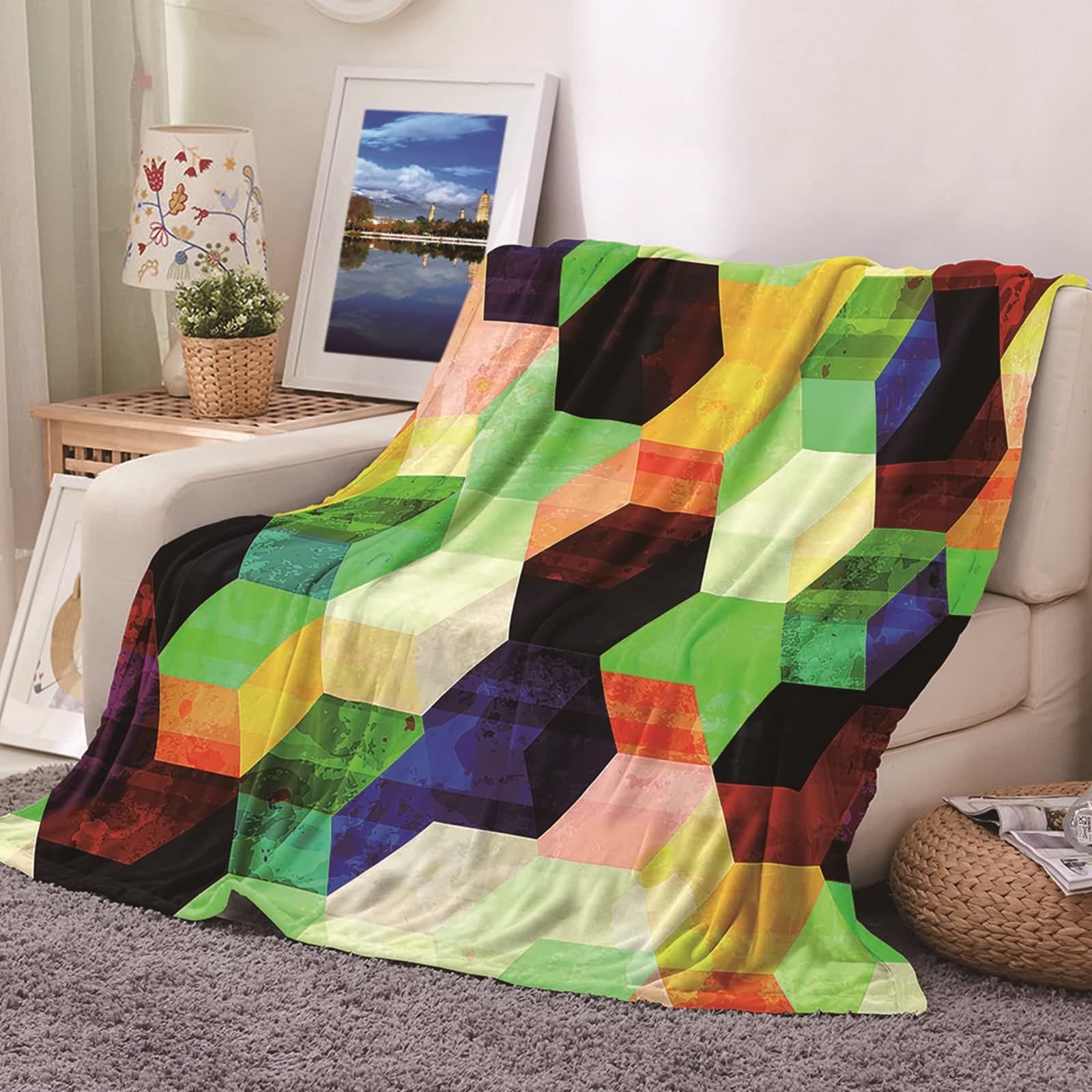 Couverture de lit polaire flannel multicolore 100x150cm KnSam jeté de canapé design doux