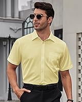 Vista 49 de Alimens & Gentle - Camisas de vestir con bolsillo y manga corta, de color liso y sin arrugas, estilo casual con botones, para hombres