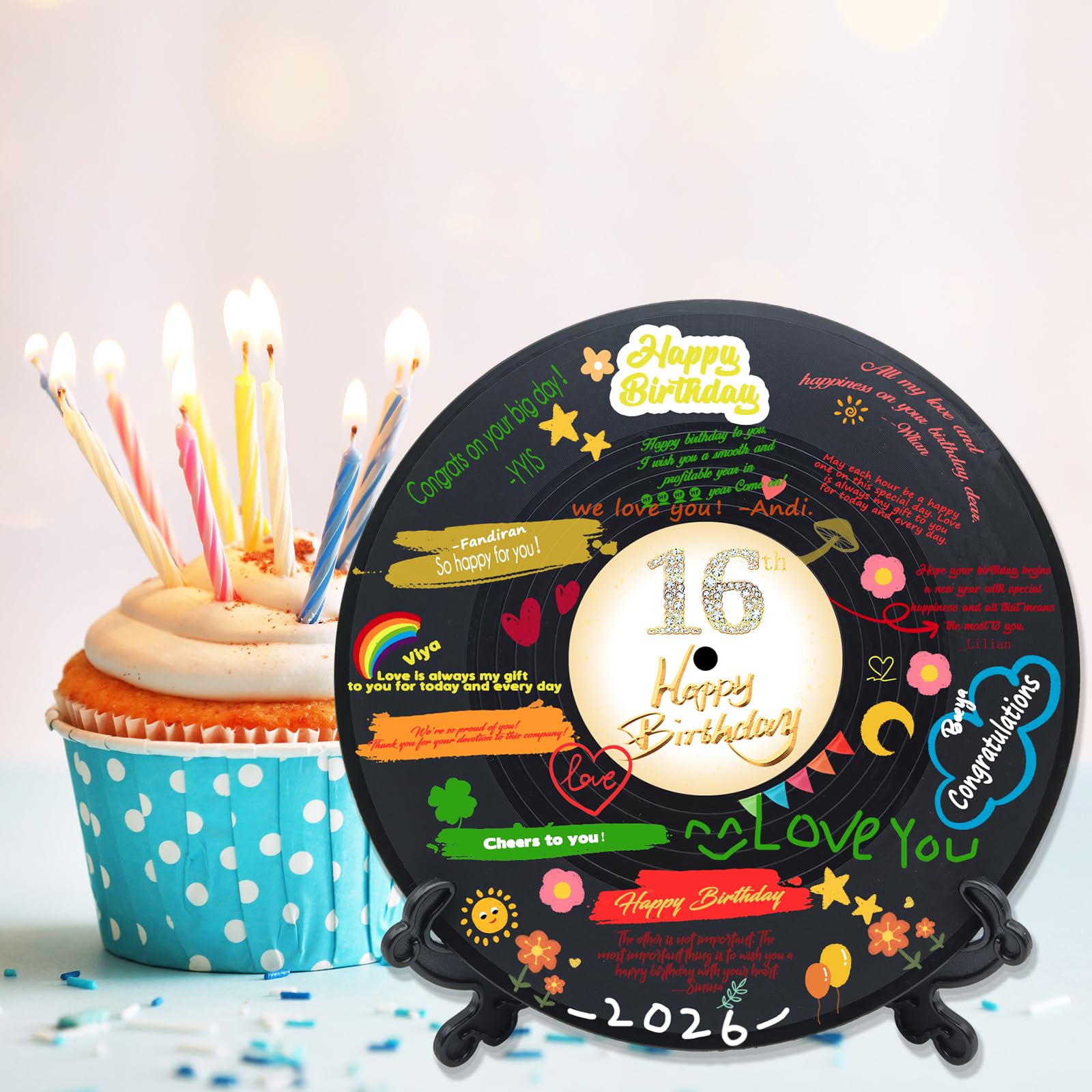 Płyta winylowa 'Sweet 16 Birthday' dekoracje 39 cm x 11,15 cm, dekoracje na 16. urodziny, przyjęcie, plakat, księga gości na 16. urodziny, alternatywa, świetny prezent dla dziewcząt lub chłopców (16