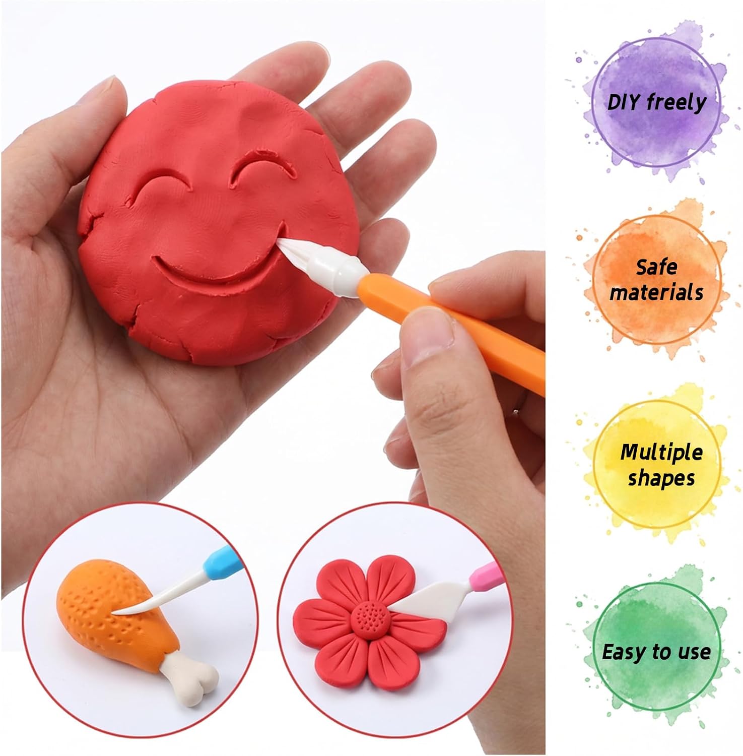 9 Pcs Air Dry Clay Tools, Double Head Clay Sculpting Tools for Adults Plastic Polymer Clay Tool for Molding Shaping Carving Dotting Trimming Pottery Cake Decoration DIY Craft
