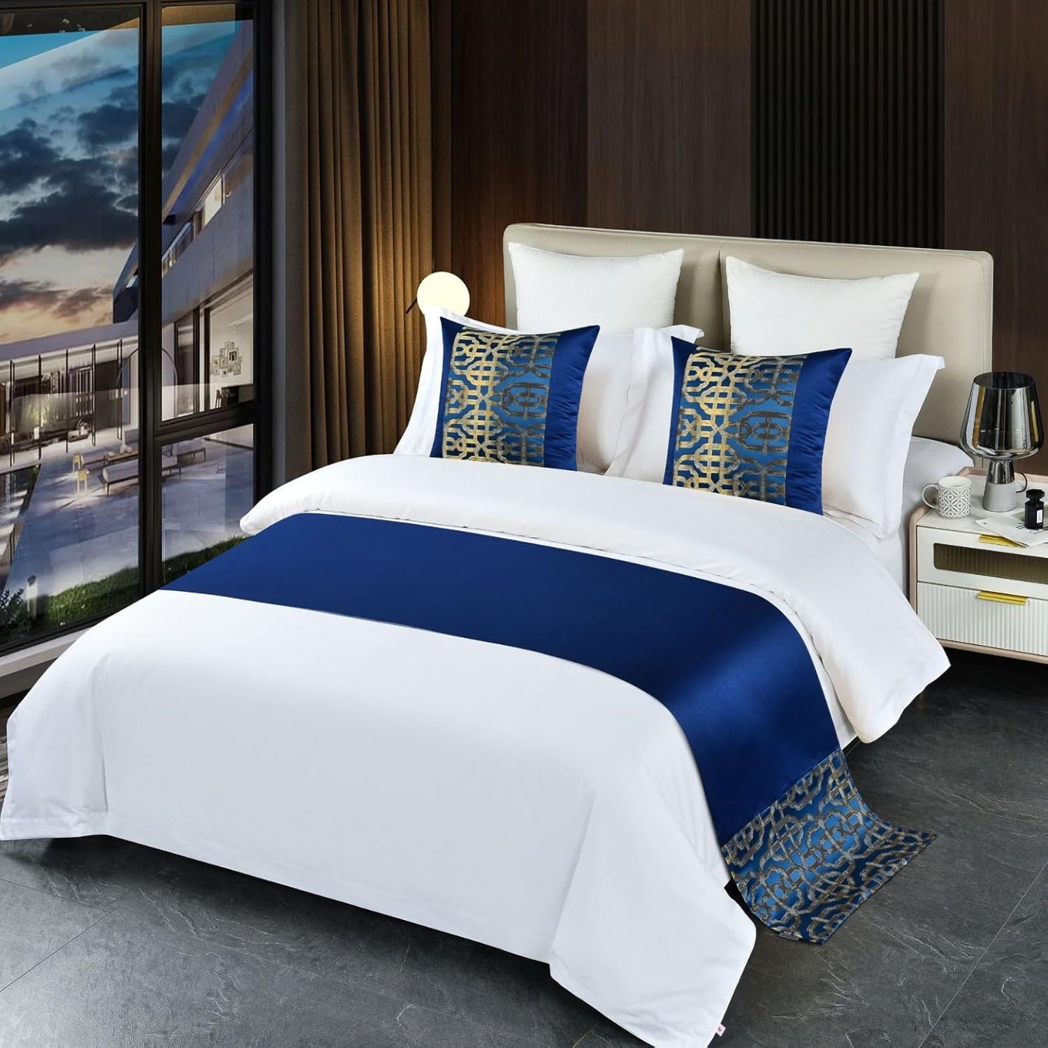 Bed Runner Bedding Scarves 180X50cm for 1.2m Bed Scarf for King Queen Size Home Hotel Bedroom Decor Bed Throws for Foot Blue