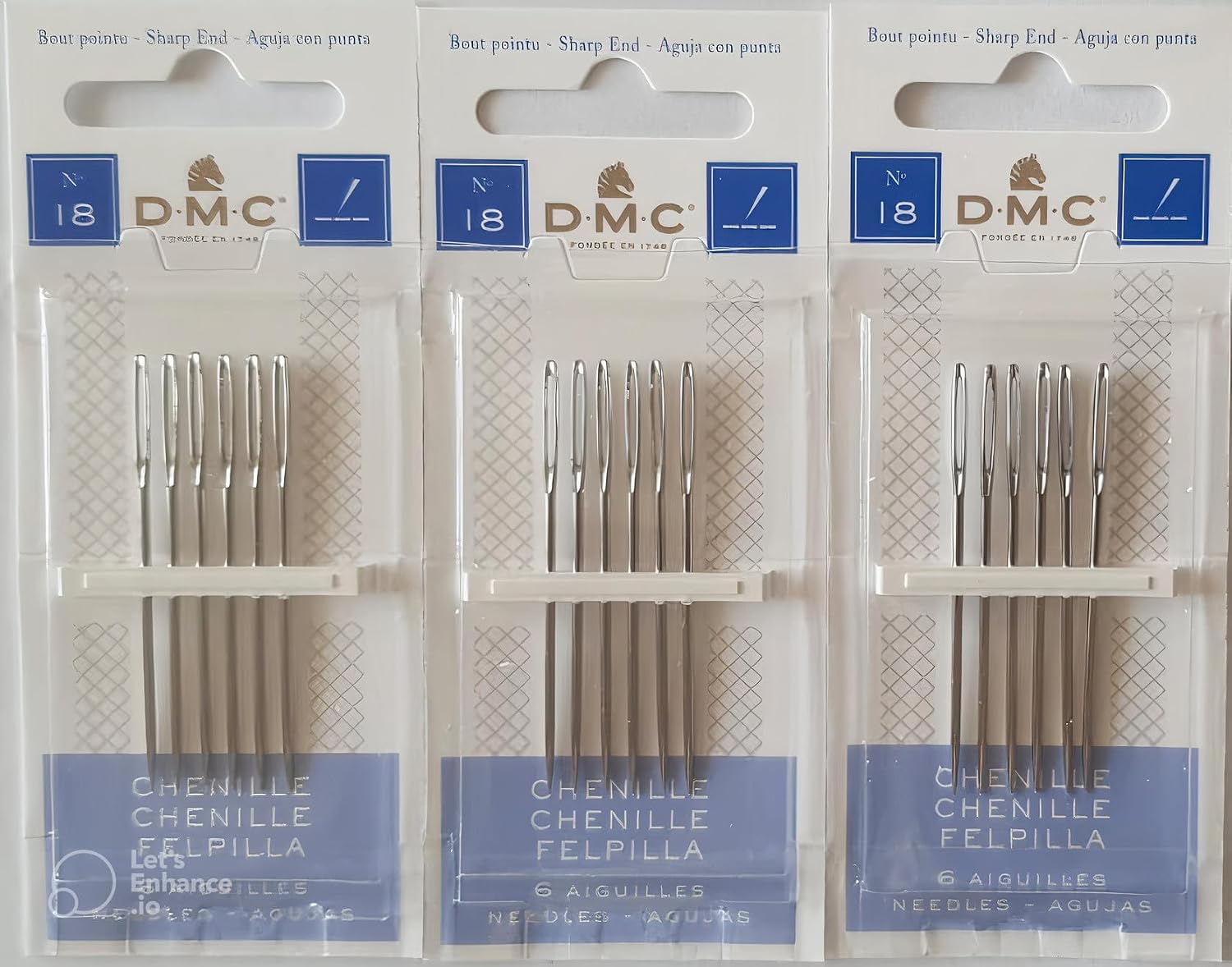 3 x DMC 1768-18 Chenille Hand Needles, 18 Needles, Size 18, Blue, INCELER Sewing Supplies (18)